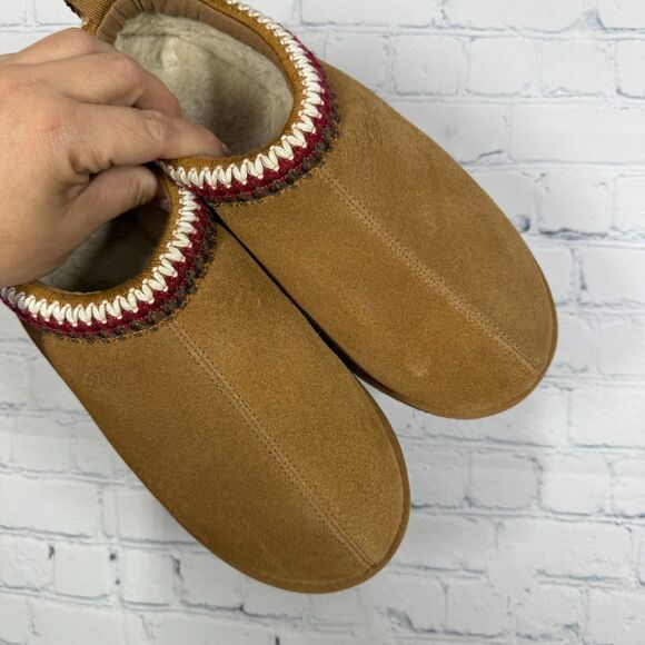 Suede Platform Mule Slippers Women Size 10 Tan Suede Shearling Faux Fur Lined - Picture 10 of 10